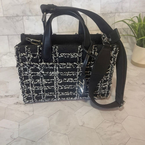 Michael Kors Gigi Small Black Denim Satchel Messenger Crossbody - Picture 9 of 11